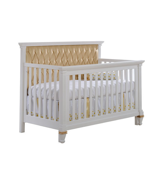 Belmont Gold "5in1" Convertible Crib with Gold Diamond Tufted Upholstered Headboard Panel