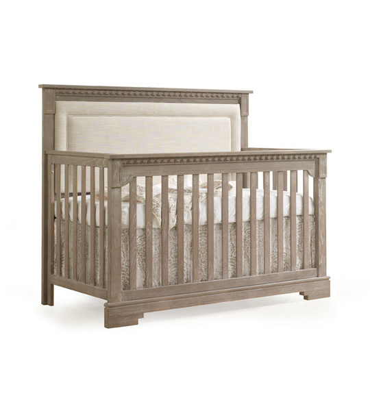 Ithaca "5-in-1" Convertible Crib with Blind-Tufted Linen Weave Upholstered Headboard Panel