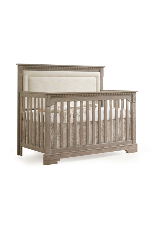 Ithaca "5-in-1" Convertible Crib with Blind-Tufted Linen Weave Upholstered Headboard Panel