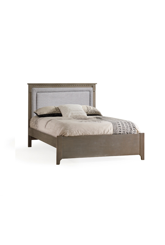 Ithaca Double Bed 54" (low profile footboard) with Blind-Tufted Linen Weave Upholstered Headboard Panel