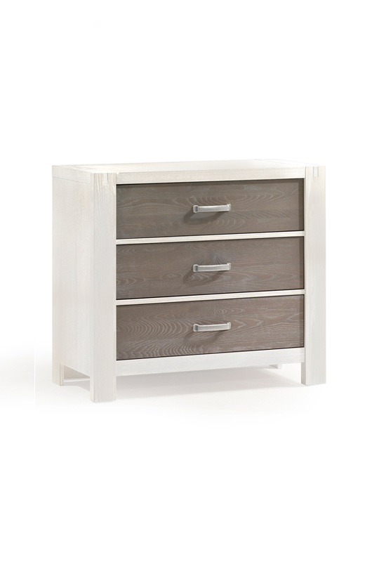 Rustico Moderno White wood 3 Drawer Dresser with dark wood drawer facades