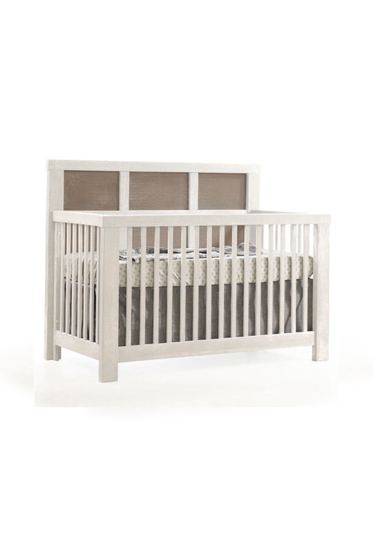 Rustico Moderno "5-in-1" White Convertible Crib with dark wood panels