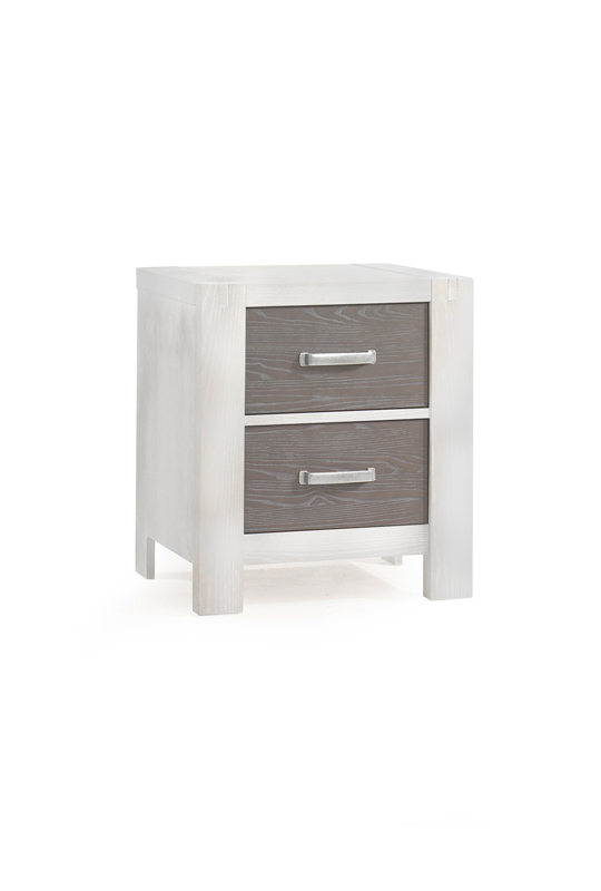 Rustico Moderno White 2 drawer Nightstand with dark wood facades