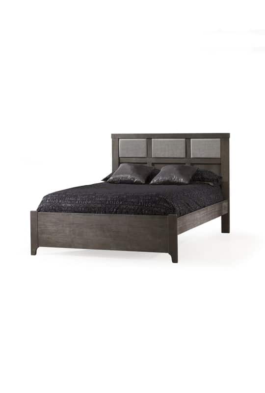 Rustico Dark wooden Double Bed 54" (low profile footboard) with Linen Weave Upholstered Headboard Panel