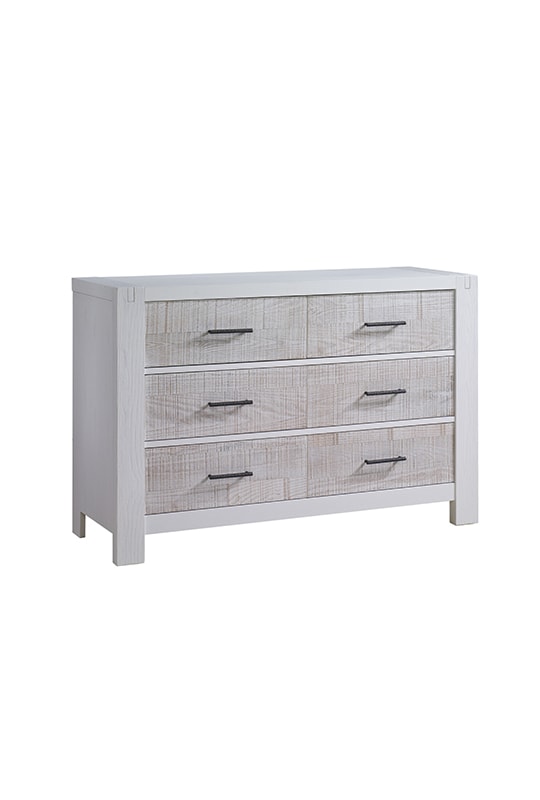 Rustico Moderno Double Dresser in White and White Bark with black handles