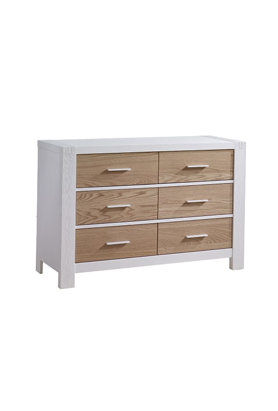 Rustico Moderno Double Dresser in White and Natural Oak with antique gold handles