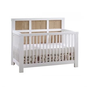 Rustico Moderno Crib in White with natural oak wood headboard panels