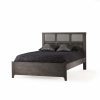 Rustico dark wood Double Bed 54" (low profile footboard) with Linen Weave Upholstered Headboard Panel in grey