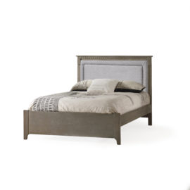 Ithaca Double Bed 54" (low profile footboard) with Blind-Tufted Linen Weave Upholstered Headboard Panel in Grey