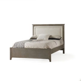 Ithaca Wooden Double Bed 54" (low profile footboard) with Blind-Tufted Linen Weave Upholstered Headboard Panel