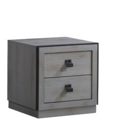 Sevilla grey wood Nightstand with two drawers and black metallic handles