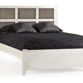 Rustico Moderno White Double Bed 54" with black sheets and dark brown panels