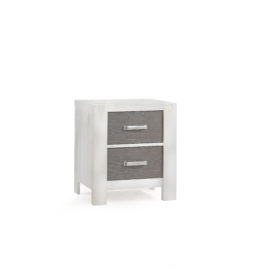 Rustico Moderno White Nightstand with two grey drawers