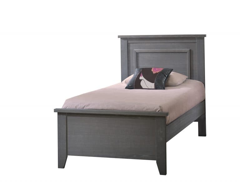 Rustic dark wood Twin Bed 39" with pink sheets