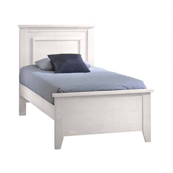Rustic White wooden Twin Bed 39" with blue sheets