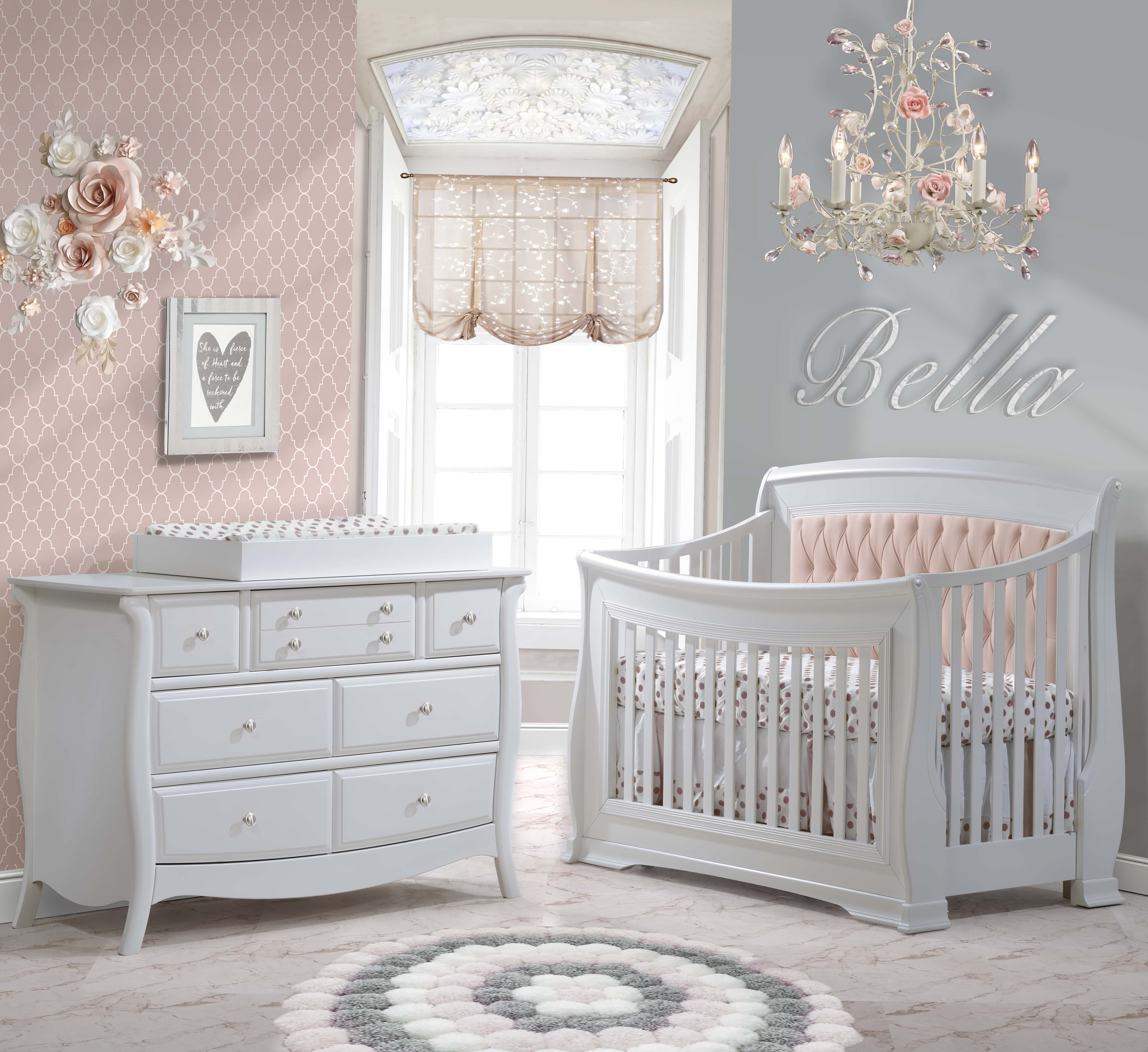 Bella 5 In 1 Convertible Crib With, Baby Crib With Upholstered Headboard