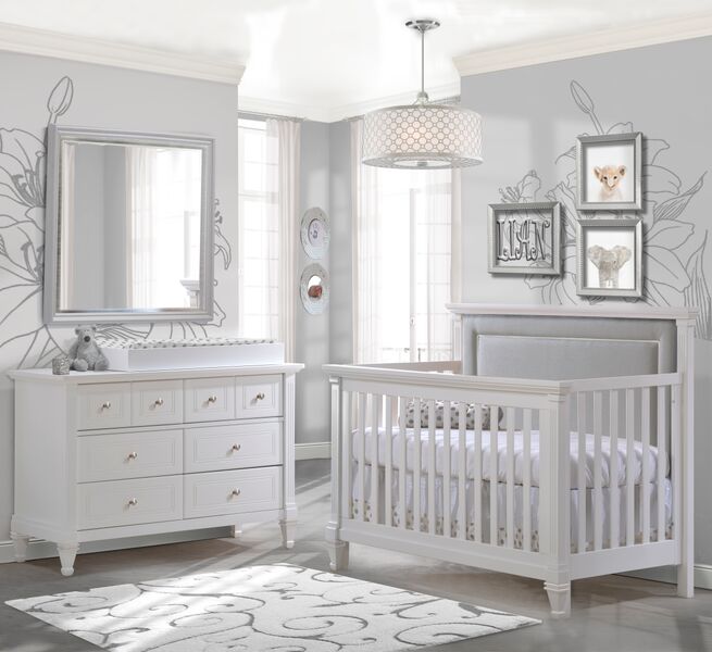 Belmont 5 In 1 Convertible Crib With Linen Grey Tufted Panel