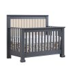 Dark grey charcoal crib with channel tufted headboard panel in talc