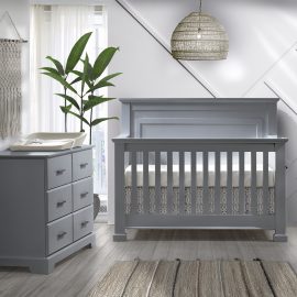 Taylor Convertible Crib and Double Dresser in Elephant Grey