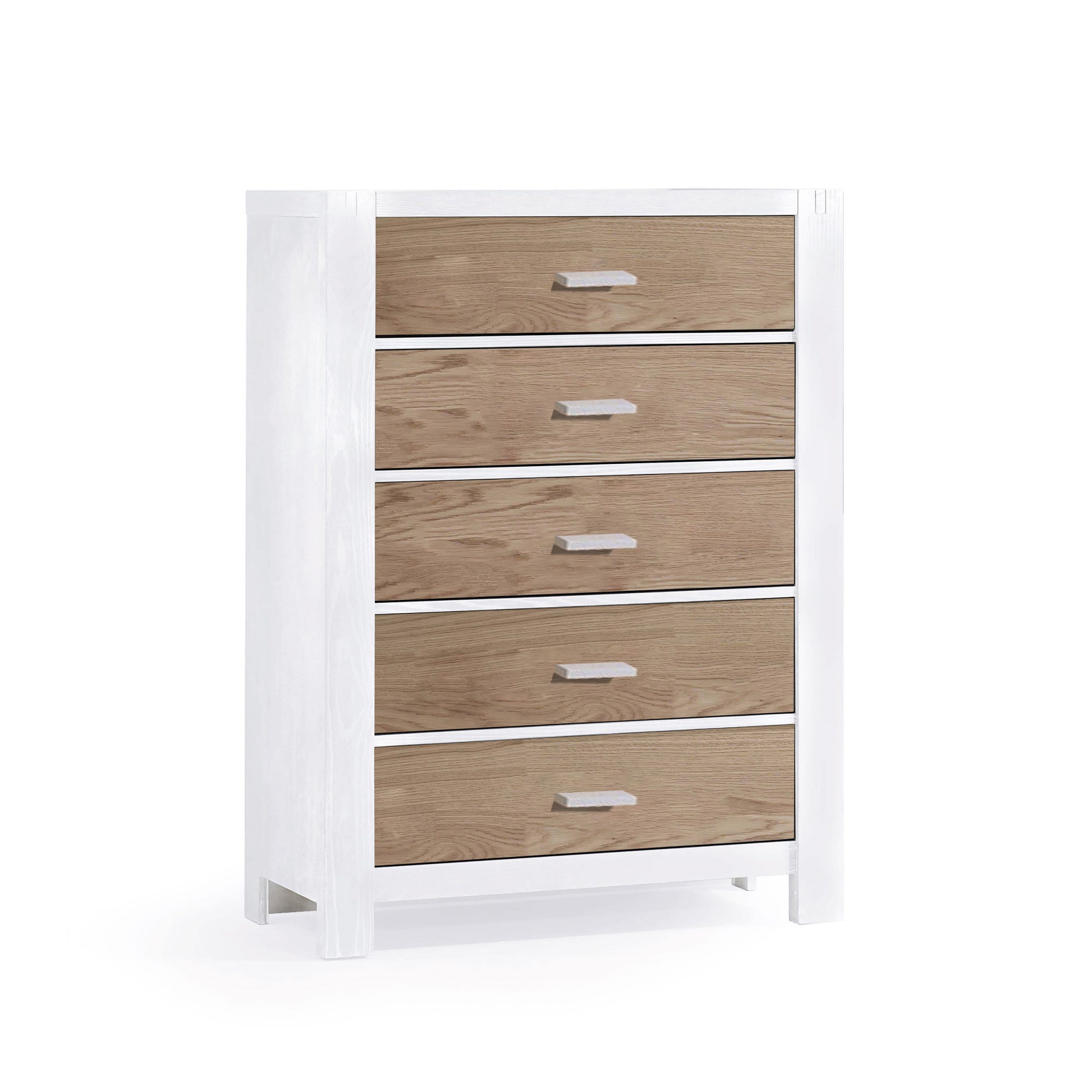 Rustico Moderno 5 Drawer Dresser in White and Natural Oak