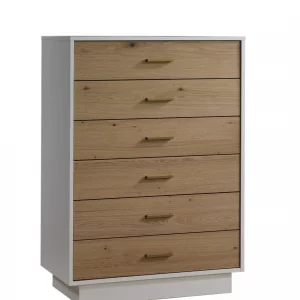 Como Naturale 6 Drawer Tall Chest in White / Natural Oak