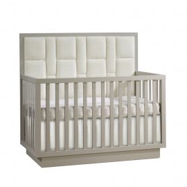 Como 5-in-1 Convertible Crib with Geometric Upholstered Headboard panel in Dove
