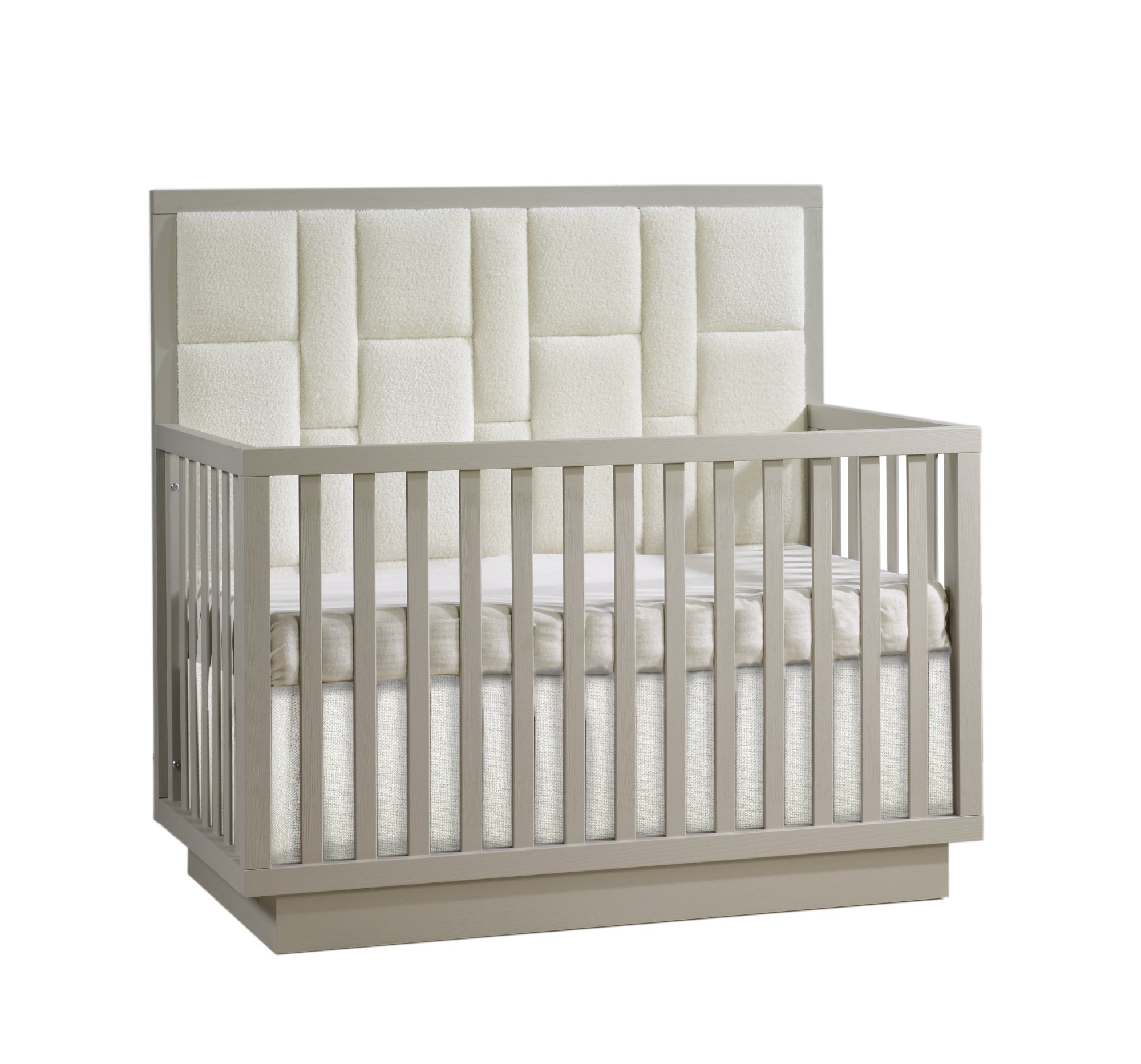 Como 5-in-1 Convertible Crib with Geometric Upholstered Headboard panel in Dove
