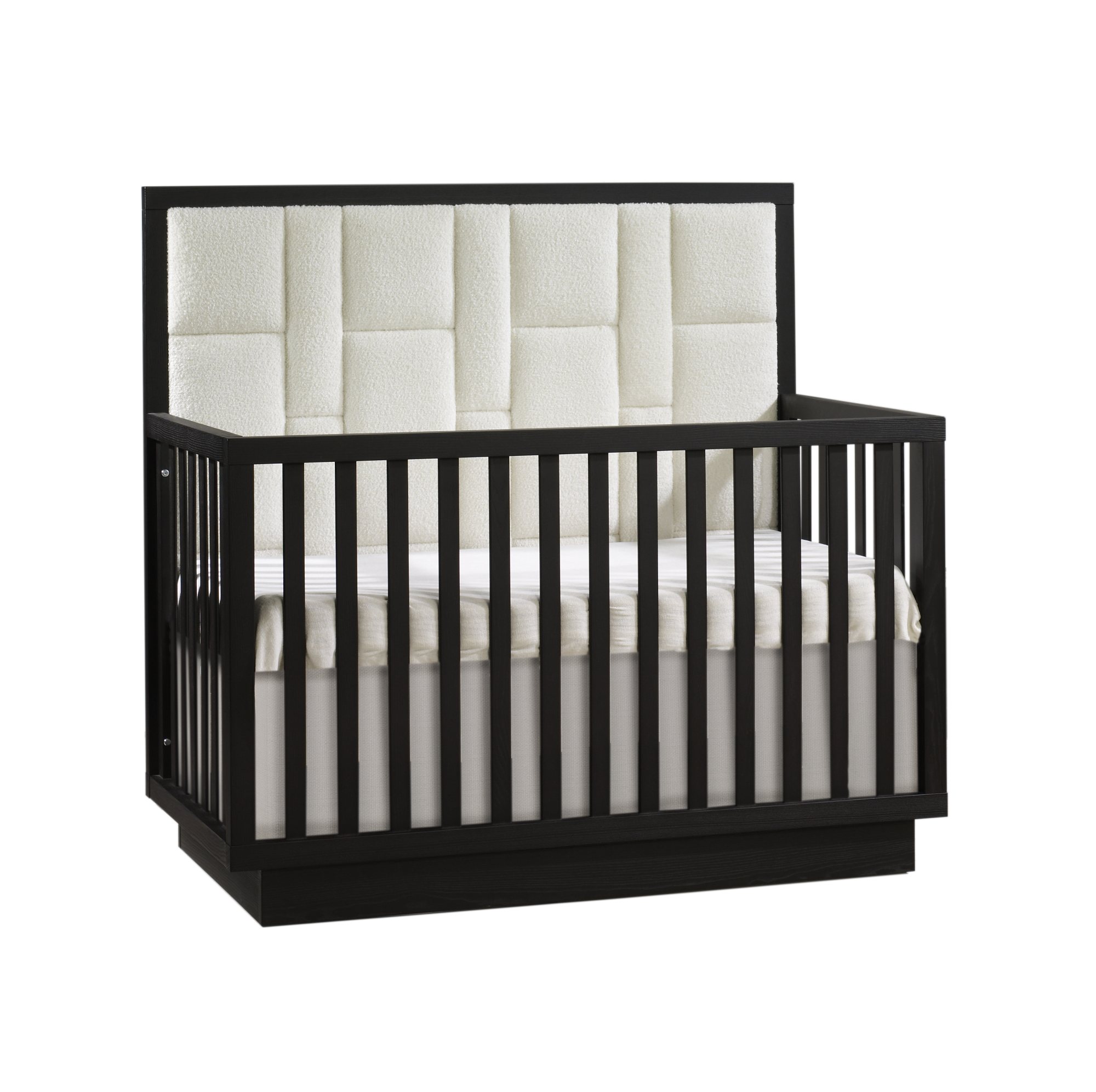 Como 5-in-1 Convertible Crib with Geometric Upholstered Headboard panel in Dusk