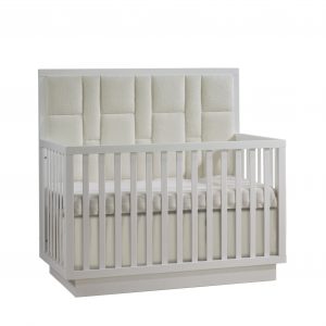 Como 5-in-1 Convertible Crib with Geometric Upholstered Headboard panel in White