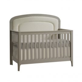 Palo “5-in-1” Convertible Crib with Bouclé Beige Upholstered headboard panel in Dove
