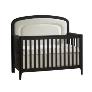 Palo “5-in-1” Convertible Crib with Bouclé Beige Upholstered headboard panel in Dusk