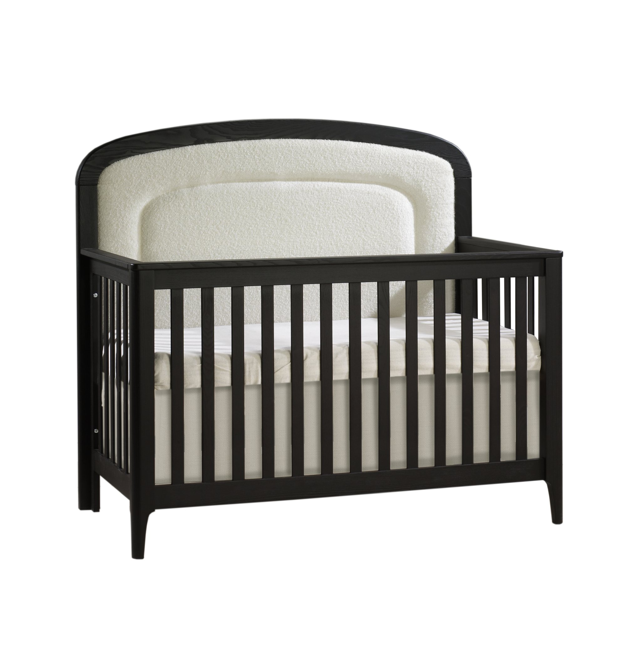 Palo “5-in-1” Convertible Crib with Bouclé Beige Upholstered headboard panel in Dusk