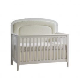 Palo “5-in-1” Convertible Crib with Bouclé Beige Upholstered headboard panel in White