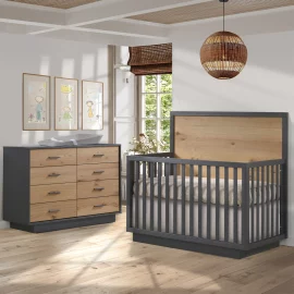 Como Naturale 4-in-1 Convertible Crib, Double dresser in Graphite / Rustic Oak