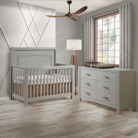 Toscano “5-in-1” Convertible Crib and Double dresser in Dove