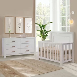 Toscano “5-in-1” Convertible Crib and Double dresser in White