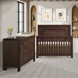 Toscano “5-in-1” Convertible Crib and Double dresser in Walnut
