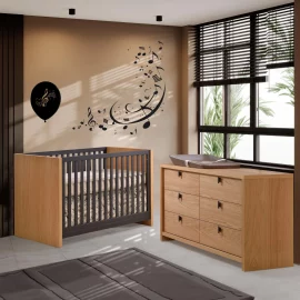 Linea Island Convertible Crib with Linea Double Dresser 62’’ in Dusk/Oak