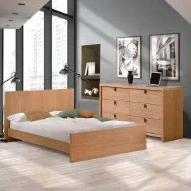 Linea Bed with Linea Double Dresser 62’’ in White/Oak