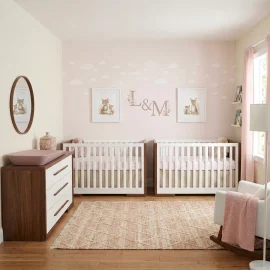 Aria Island Cribs X 2 Walnut White