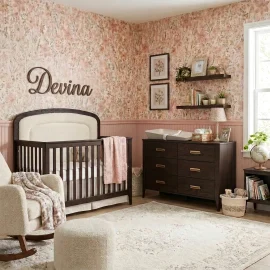 Palo Conv Crib W Panel Walnut - Gold Handles Marlyn Turcotte